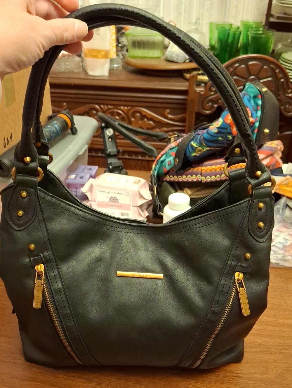 Rosetti Black Hobo Bag Antique Gold Hardware Preloved